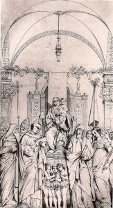 Francesco Zanotto, gravure représentant le tableau d'autel disparu de Giovanni Bellini pour l'église San Giovanni e Paolo, XIXe siècle