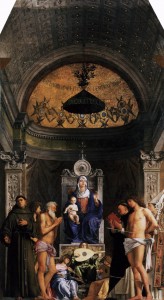Giovanni Bellini, Vierge à l'enfant entourée de saints, pala de San Giobbe, 1487, Gallerie dell'Academia, Venise