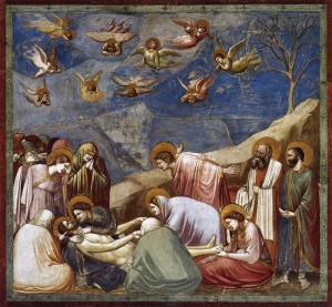 Giotto, no. 36 Scènes de la vie du Christ, 20. Lamentation,  1304-06, détail d'une fresque à la chapelle Scrovegni à Padoue