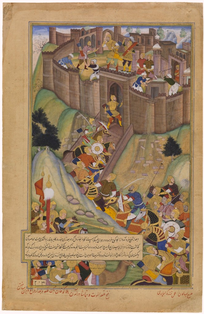 La démolition d'Alamut par Hulagu Khan, Manuscrit de Basâwan et Nand Gwaliori, environ 1596