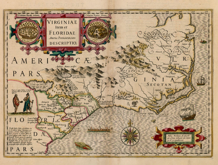 carte Floride et Virginie Hondius
